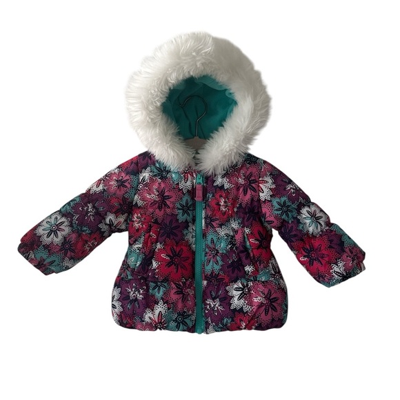 Like New! London Fog Floral Winter Puffer Jacket with Hood sz 12 mos - Picture 1 of 9